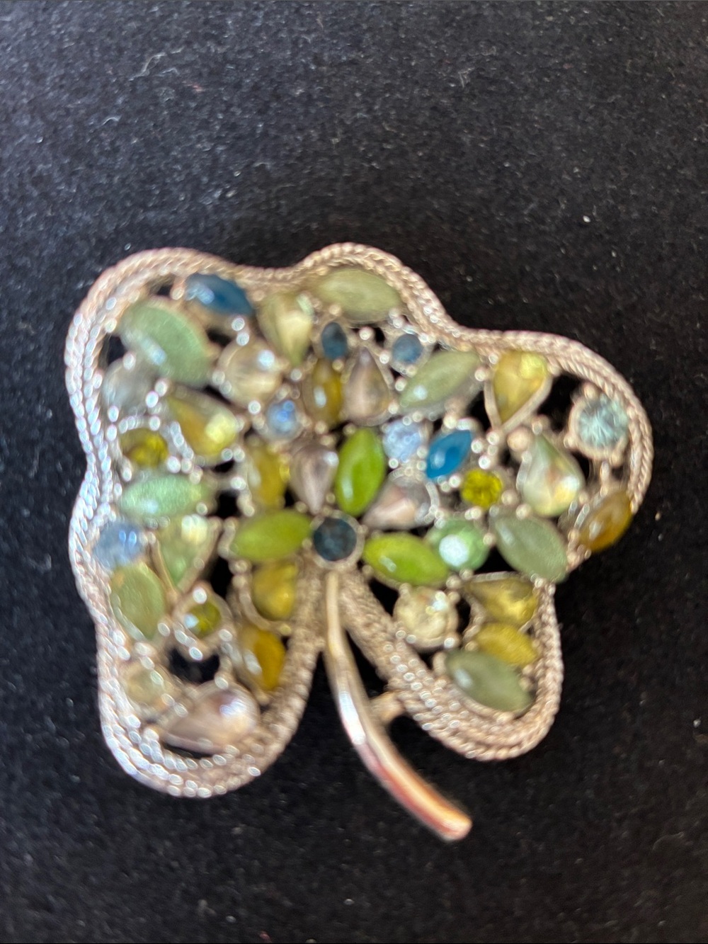 Monet silver tone shamrock brooch
